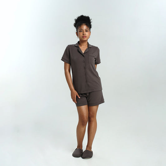 Women Cotton Button Pyjamas Short Pants in Charcoal - SALIE