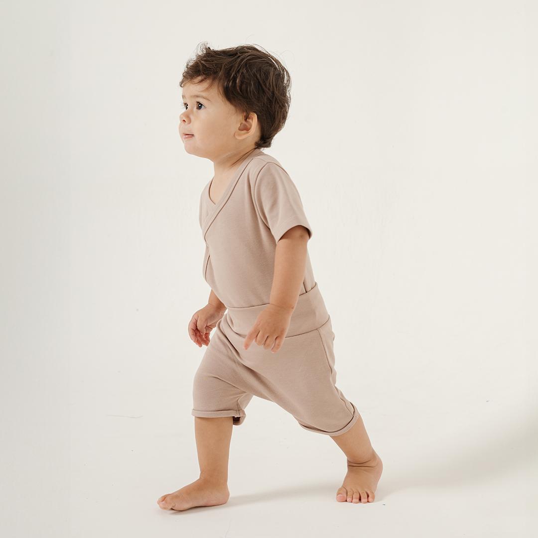 Short Wrapover Bodysuit Set in Taupe - Bonclair