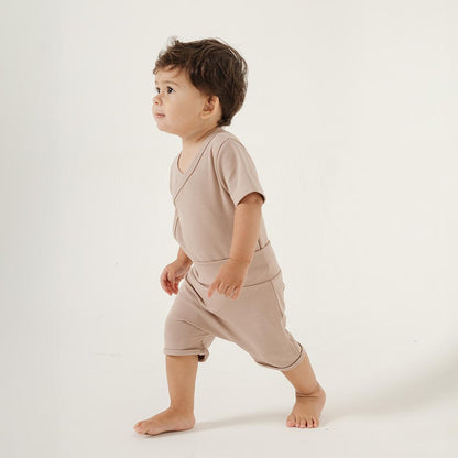 Short Wrapover Bodysuit Set in Taupe - Bonclair