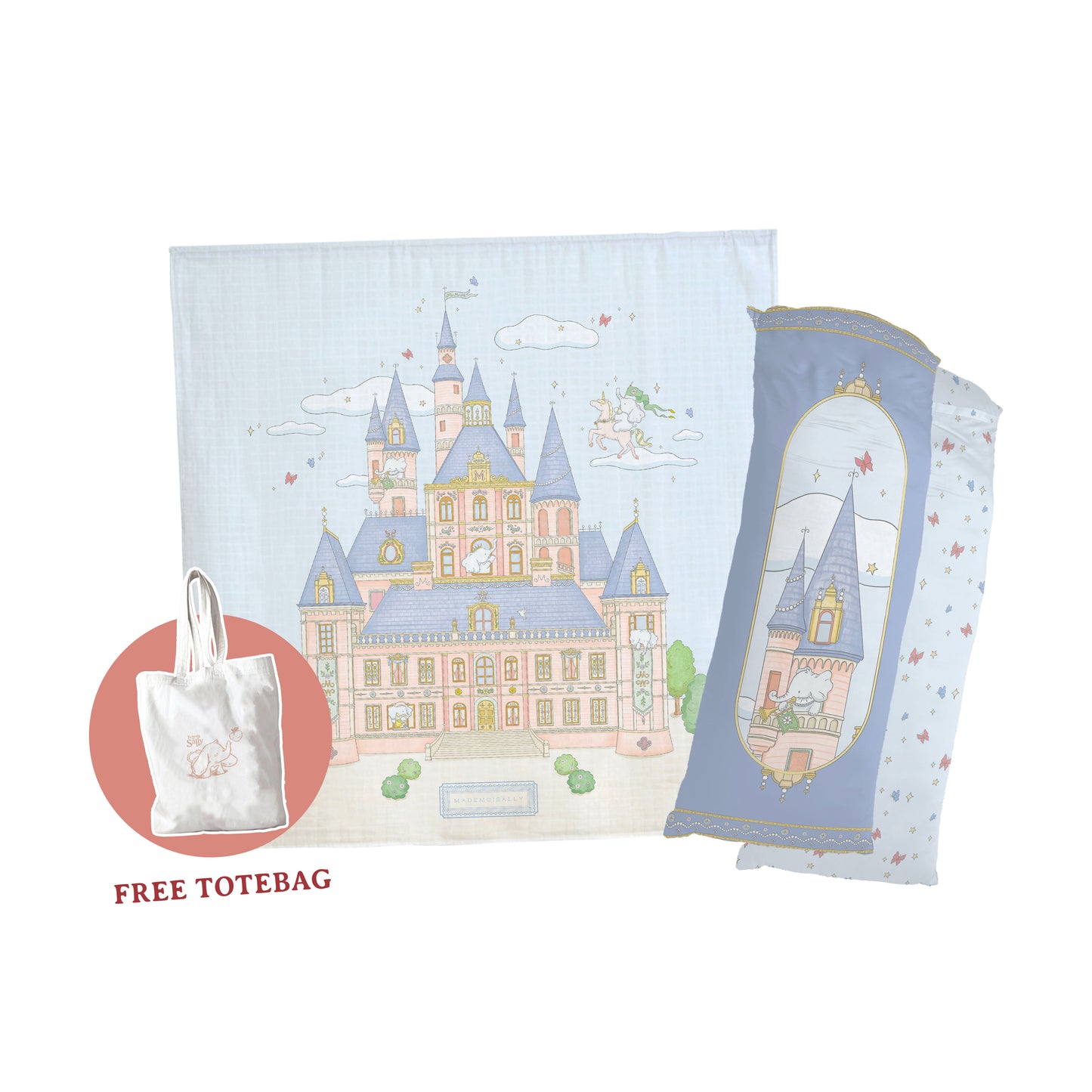 [FREE TOTEBAG] Bamboo Swaddle + Chubby Hug Pillow Castle Edition Bundle - Mademoisally