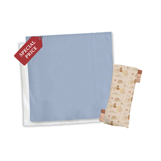 [RAYA SPECIALS] Muslin Swaddle Periwinkle Blue Bundle + Regular Hug Pillow Bundle