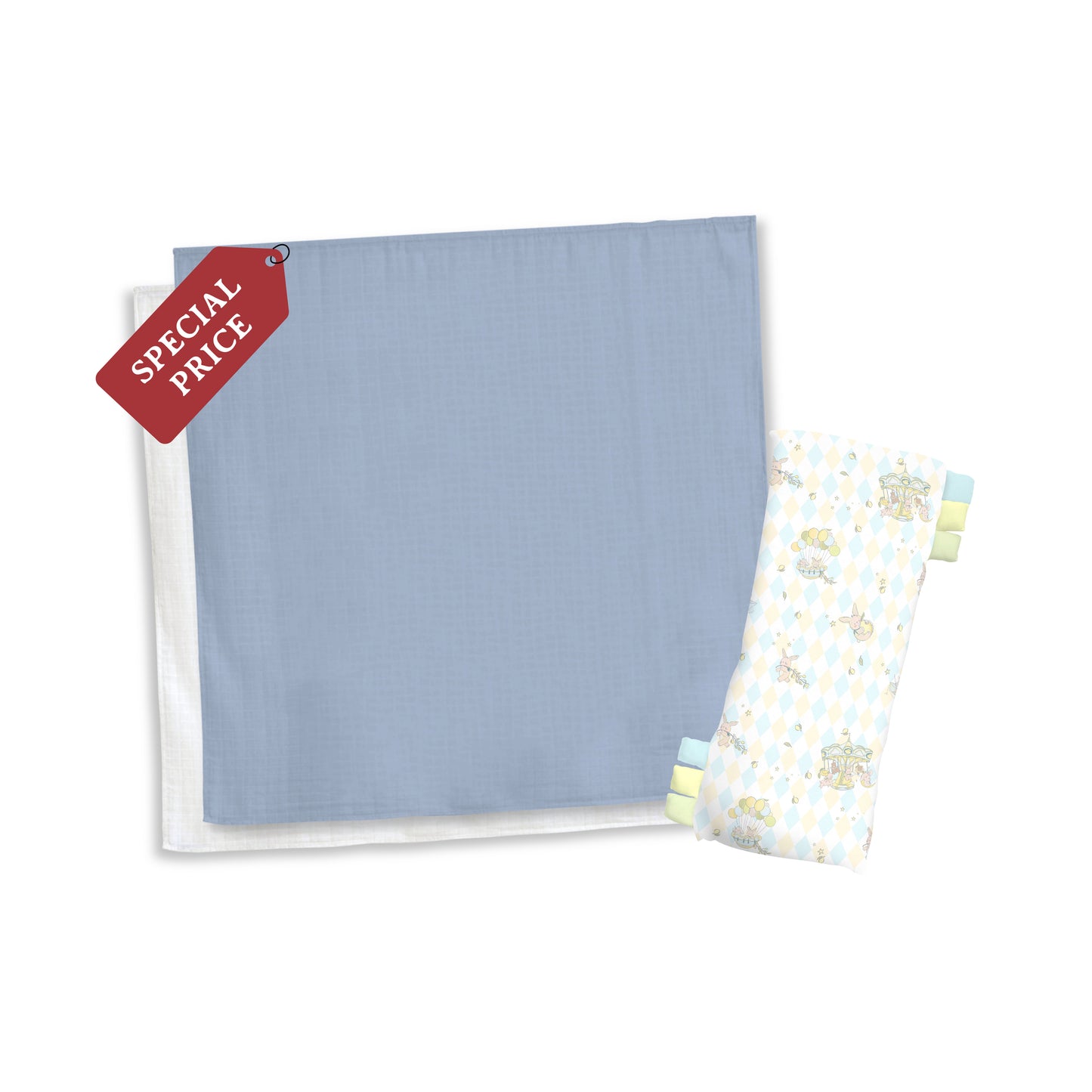 [RAYA SPECIALS] Muslin Swaddle Periwinkle Blue Bundle + Regular Hug Pillow Bundle