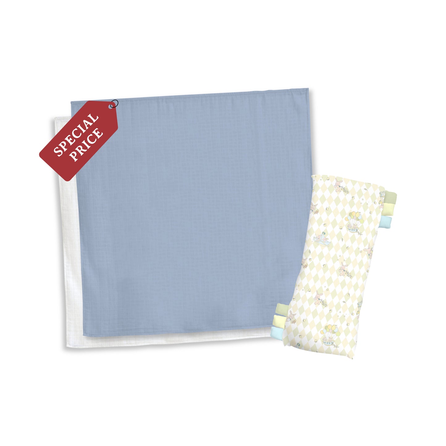 [RAYA SPECIALS] Muslin Swaddle Periwinkle Blue Bundle + Regular Hug Pillow Bundle