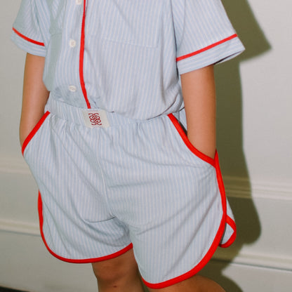 Kids Bamboo Short Button PJs Set Blue Stripes - SALIE x Michimomo