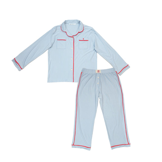 Kids Bamboo Long Button PJs Blue Stripes - SALIE x Michimomo