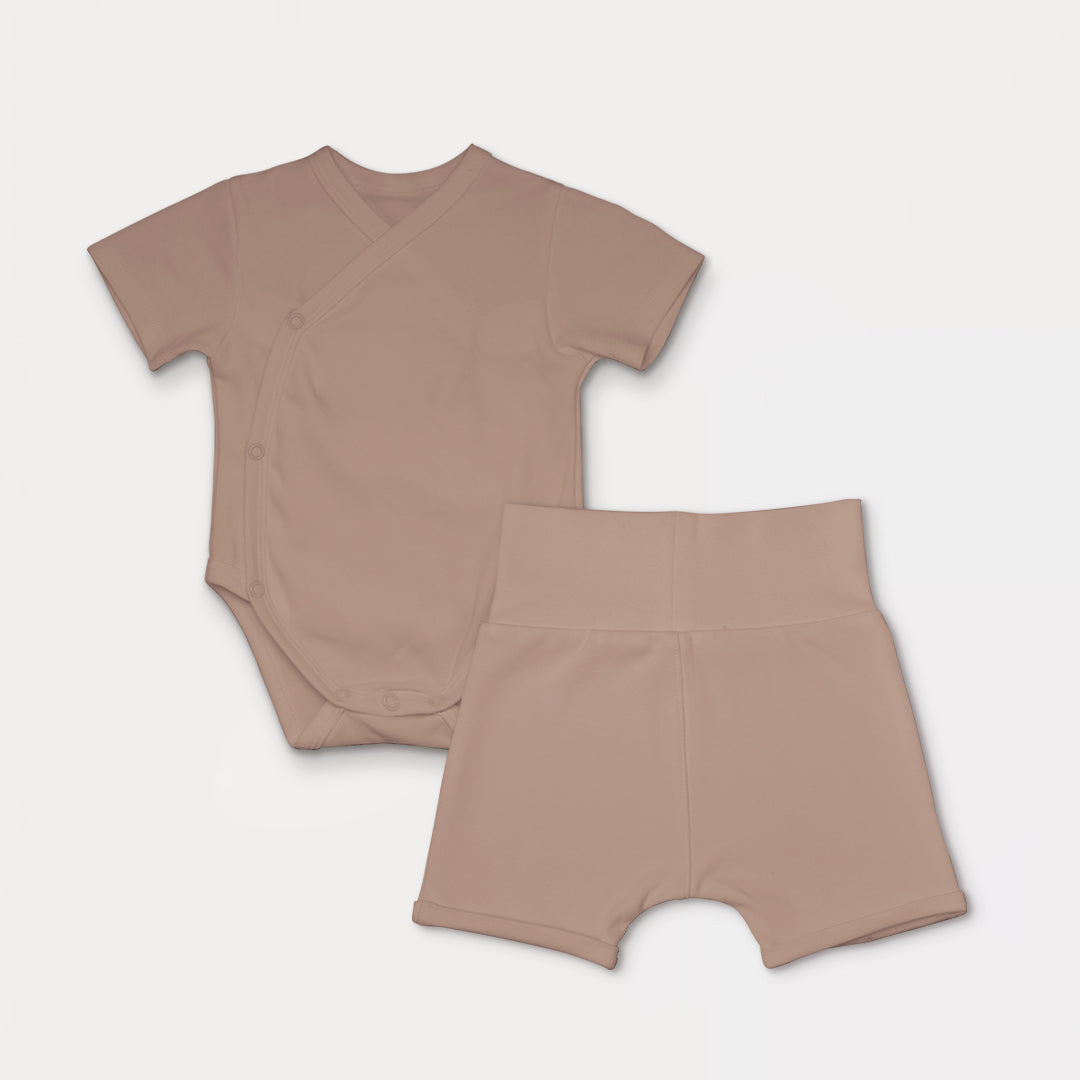 Short Wrapover Bodysuit Set in Taupe - Bonclair
