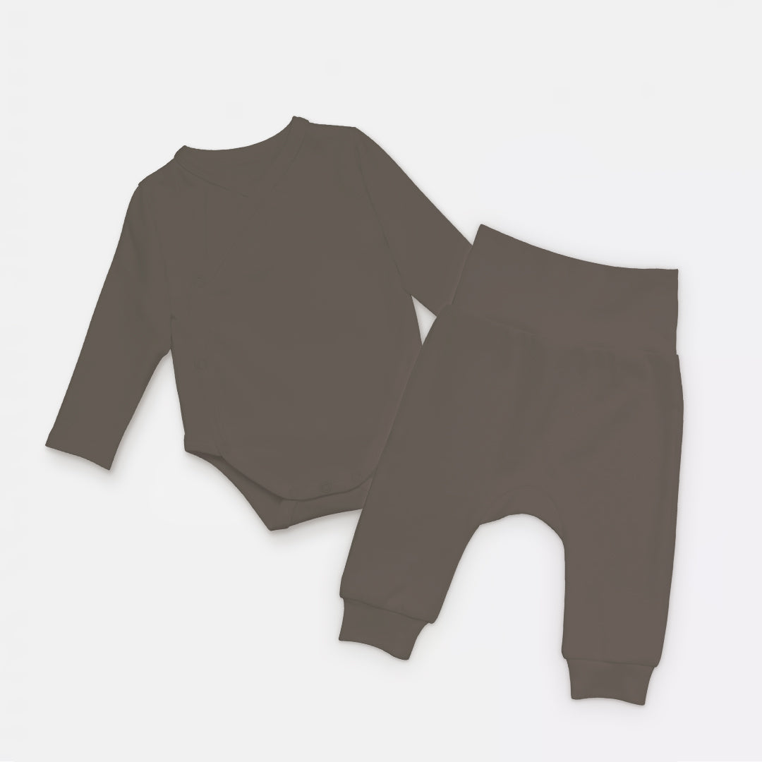 Long Wrapover Bodysuit Set in Charcoal Grey - Bonclair